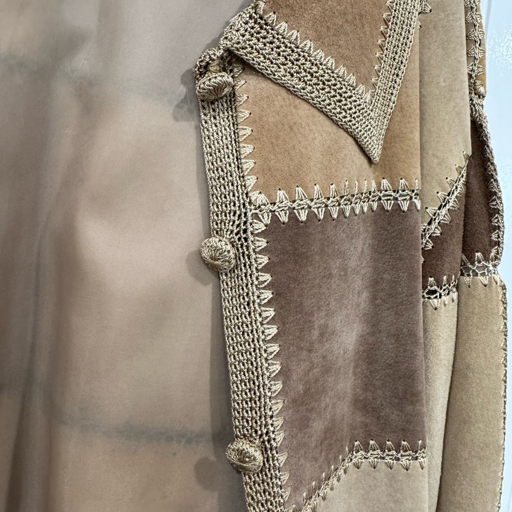 Vintage Patchwork Suede Button-Up Lined Jacket - image 4